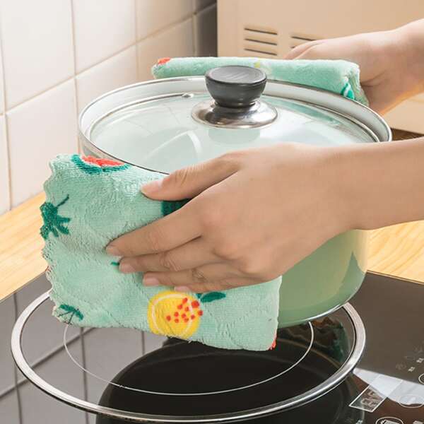 

5pcs Fruit Pattern Dishwashing Rag, Green