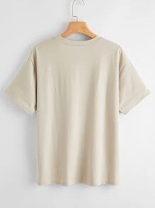 SHEIN Muchic Letter Graphic Drop Shoulder Tee - Khaki - View 2