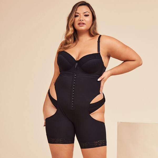 

Plus Cut Out Lace Trim Shapewear, Black