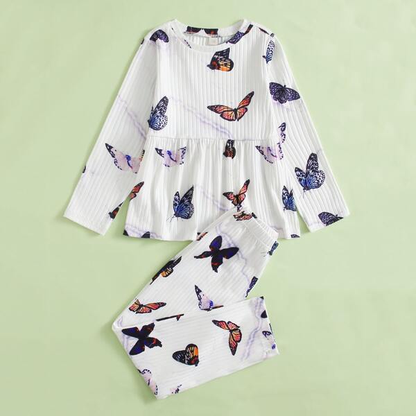 

Girls Butterfly Print Pajama Set, White