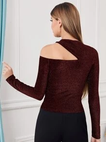 Modelyn Cutout Shoulder Glitter Top - Burgundy - View 2