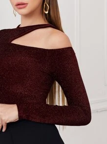 Modelyn Cutout Shoulder Glitter Top - Burgundy - View 4