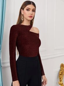 Modelyn Cutout Shoulder Glitter Top - Burgundy - View 5