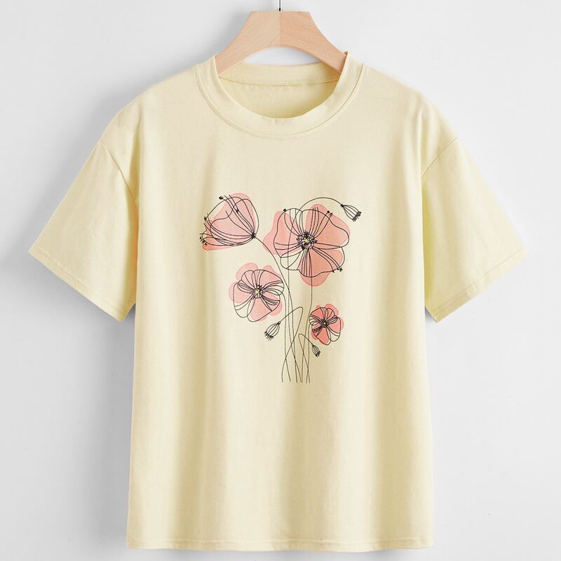 

Floral Print Tee, Beige