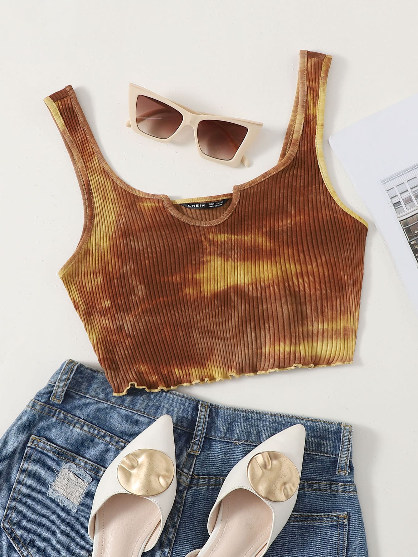 Plus Notched Neck Tie Dye Tank Top thumbnail