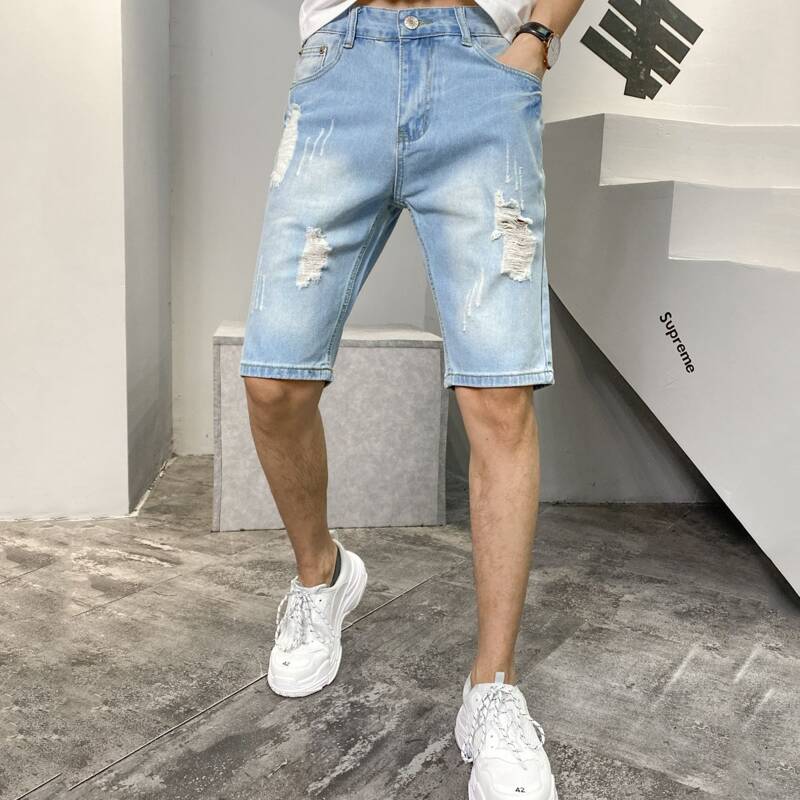 

Guys Ripped Denim Shorts, Light wash