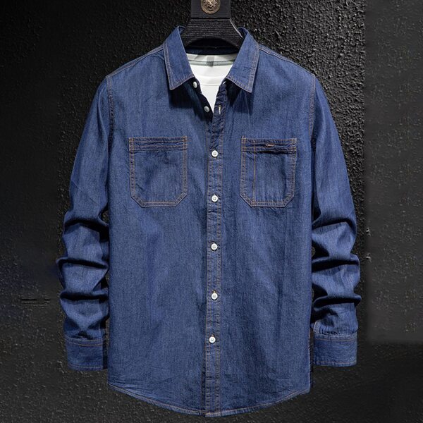 

Men Double Pocket Denim Shirt Without Tee, Dark wash