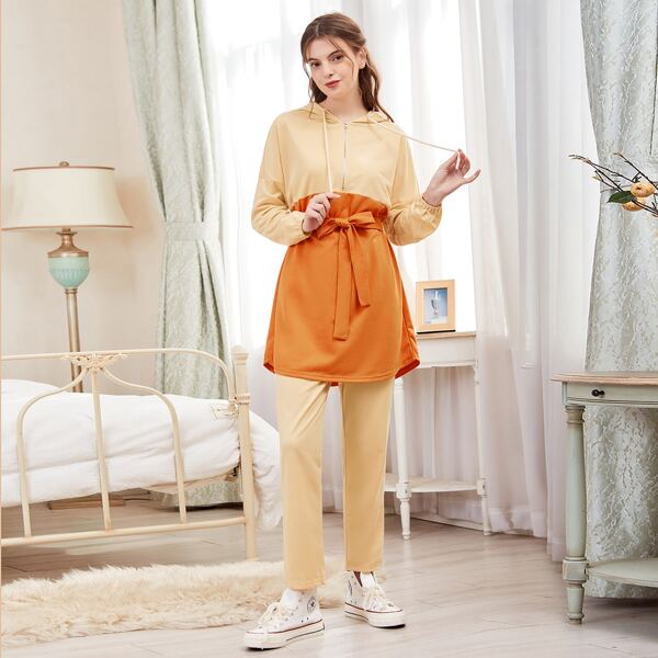 

Two Tone Half Zip Hoodie & Pants, Multicolor