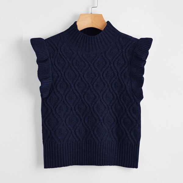 

Ruffle Armhole Solid Sweater Vest, Navy blue