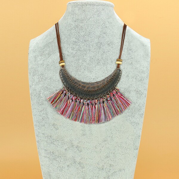 

Colorful Tassel Charm Necklace, Multicolor