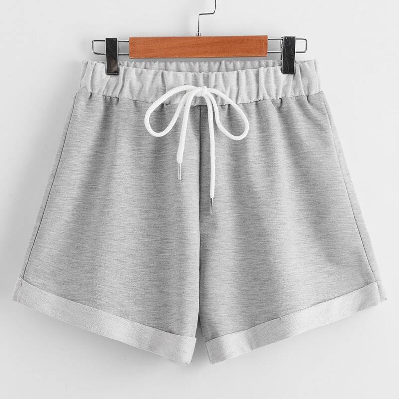 

Solid Cuffed Drawstring Shorts, Light grey