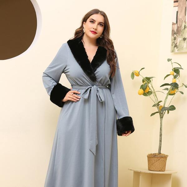 

Plus Belted Wrap Coat, Dusty blue