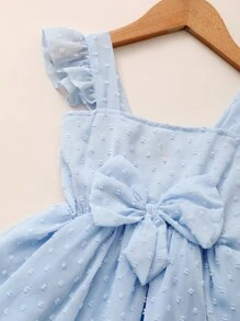 SHEIN Young Girl Swiss Dot Ruffle Bow A-Line Dress - Dusty Blue - View 3