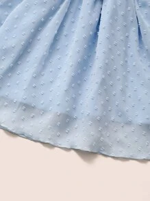 SHEIN Young Girl Swiss Dot Ruffle Bow A-Line Dress - Dusty Blue - View 4