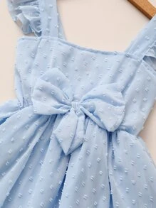 SHEIN Young Girl Swiss Dot Ruffle Bow A-Line Dress - Dusty Blue - View 5