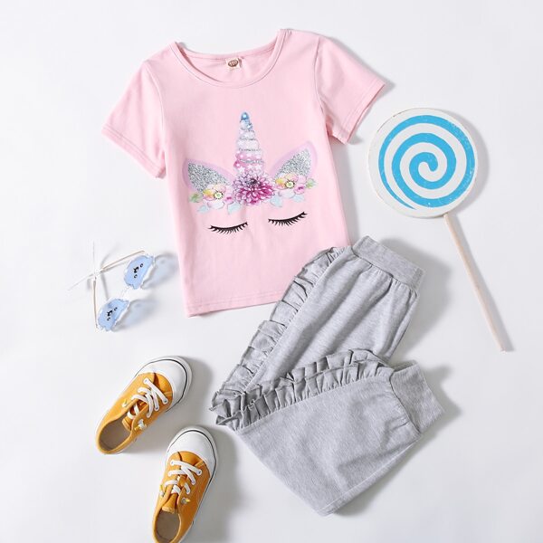 

Toddler Girls Cartoon Graphic Tee & Ruffle Joggers, Multicolor