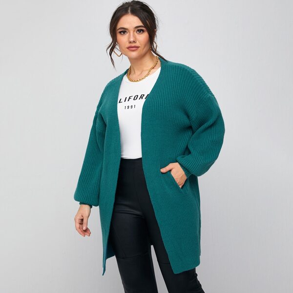 

Plus Drop Shoulder Rib-knit Cardigan, Green