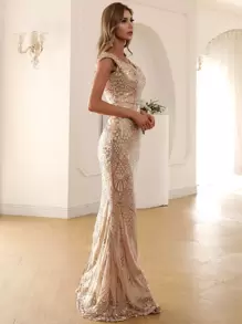 Missord 後拉錬美人魚下擺露肩亮片舞會連衣裙