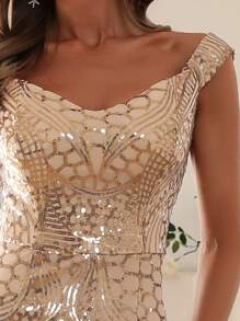 Missord 後拉錬美人魚下擺露肩亮片舞會連衣裙