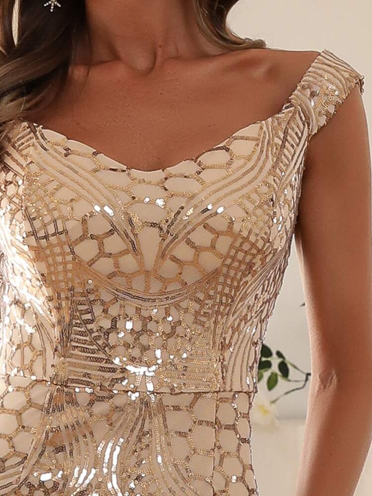Missord Zip Back Mermaid Hem Bardot Sequin Prom Dress