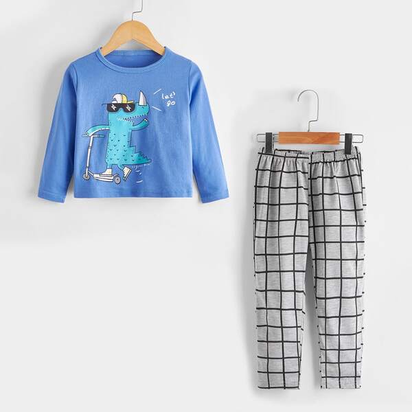 

Toddler Boys Dinosaur & Slogan Graphic Tee & Grid Pants, Multicolor
