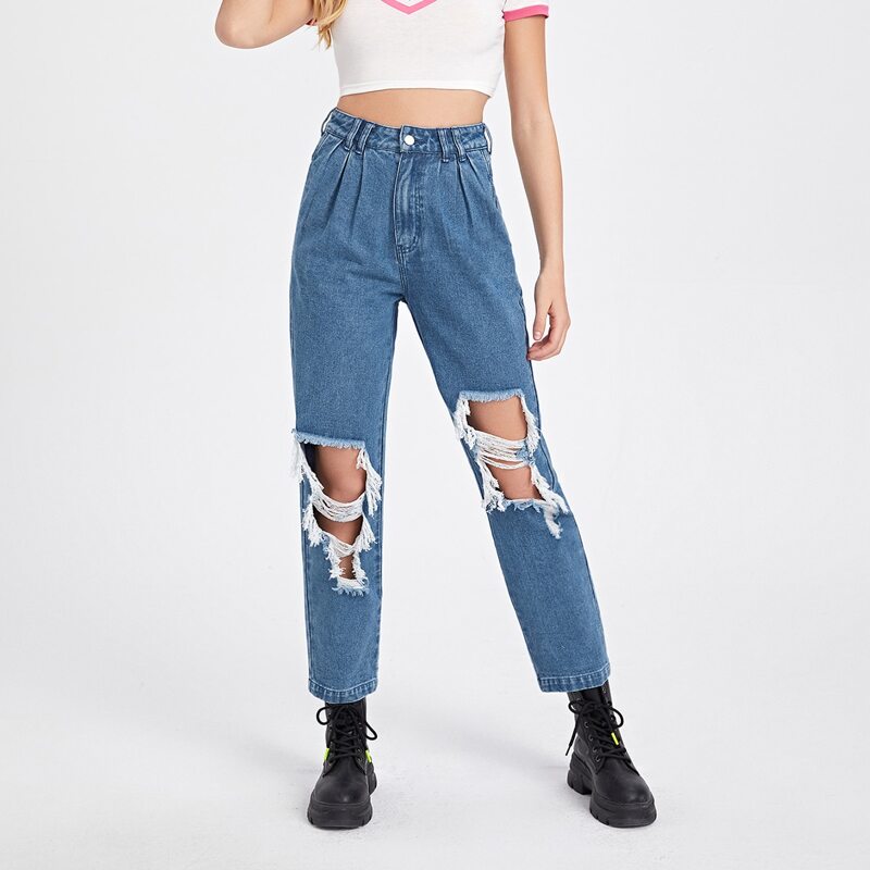 

Cut Out Pocket Side Mom Jeans, Medium wash