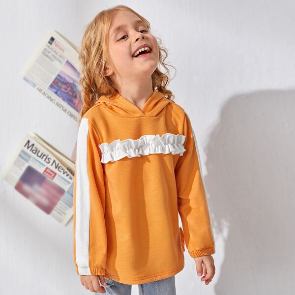 

Toddler Girls Side Stripe Ruffle Trim Hoodie, Yellow