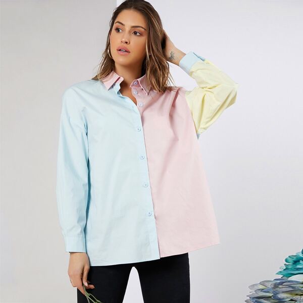 

Single Breasted Colorblock Blouse, Multicolor