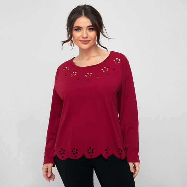 

Plus Laser Cut Out Tee, Burgundy