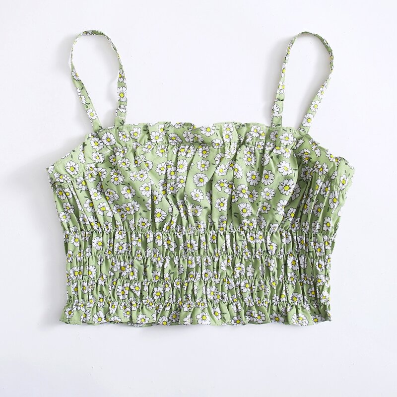 

Daisy Floral Shirred Crop Cami, Mint green