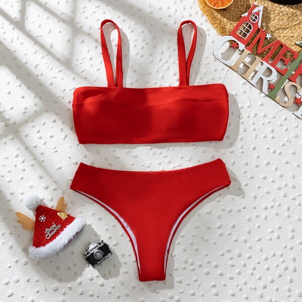 

Solid Bikini Swimsuit, Red