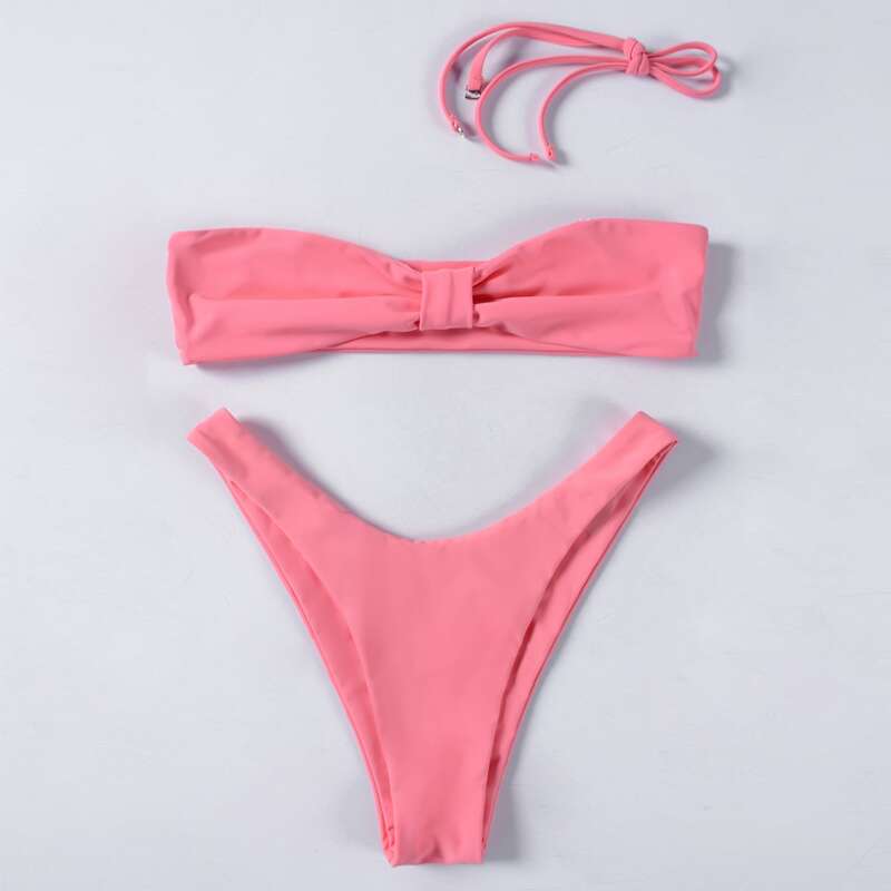 

Solid High Cut Bikini Swimsuit, Pink