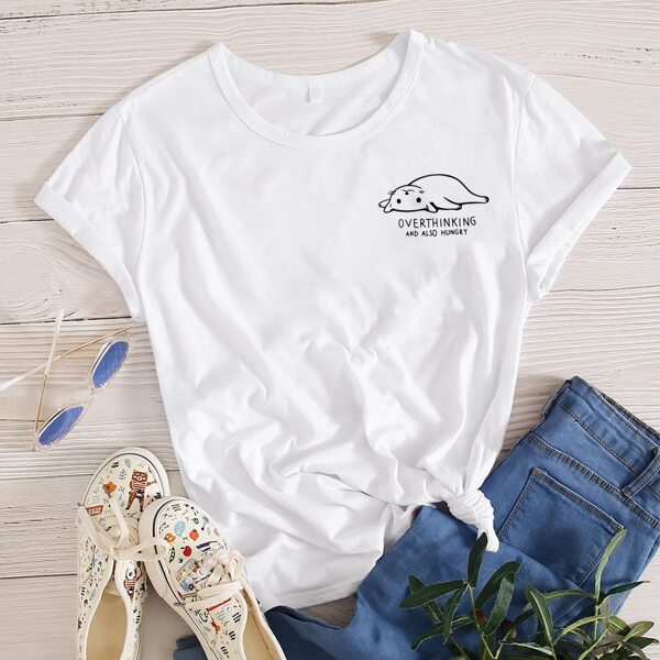 

С карикатурой Повседневный Футболки, Белый