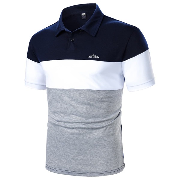 

Men Mountain Embroidery Colorblock Polo Shirt, Multicolor