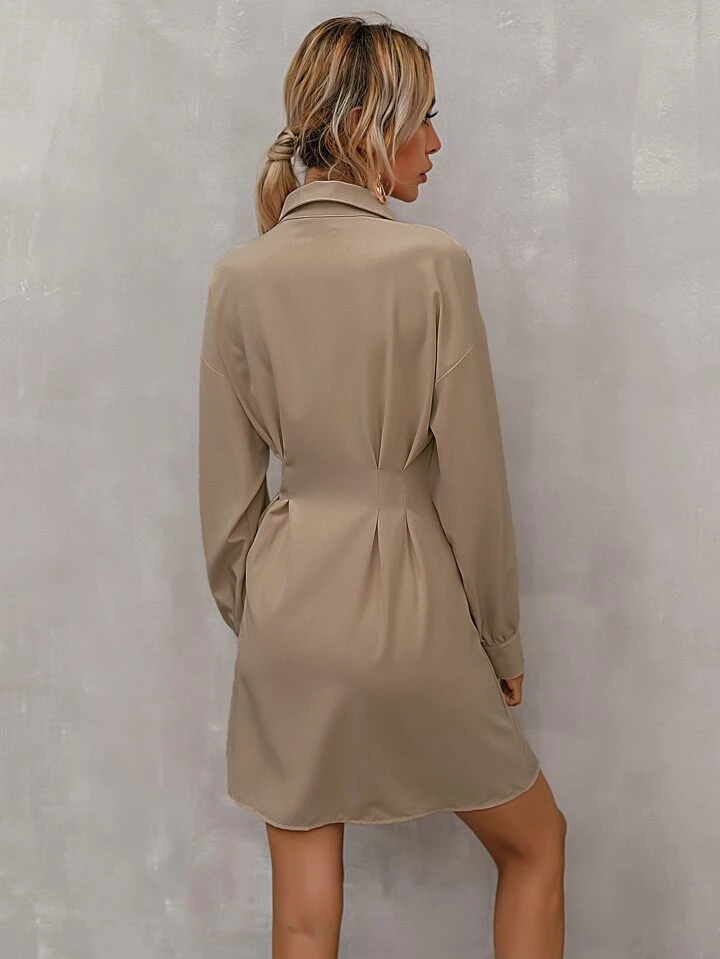 Our Drop Shoulder Pleated Waist Shirt Dress is such a vibe - ROMWE