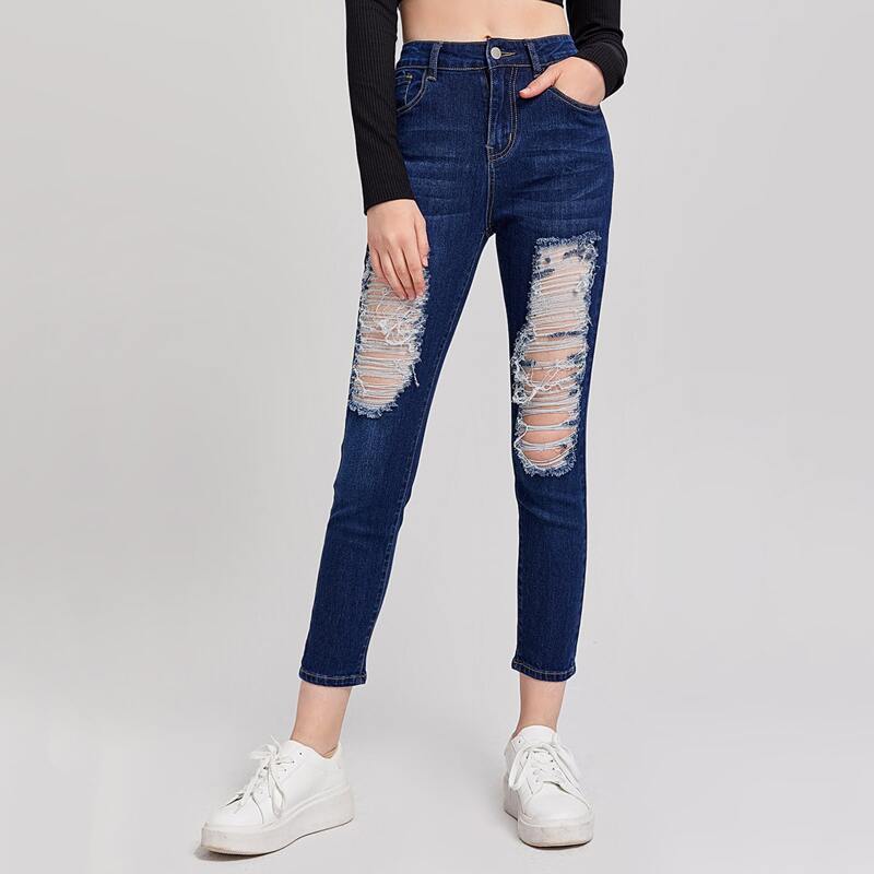 

Distressed Cropped Skinny Jeans, Medium wash