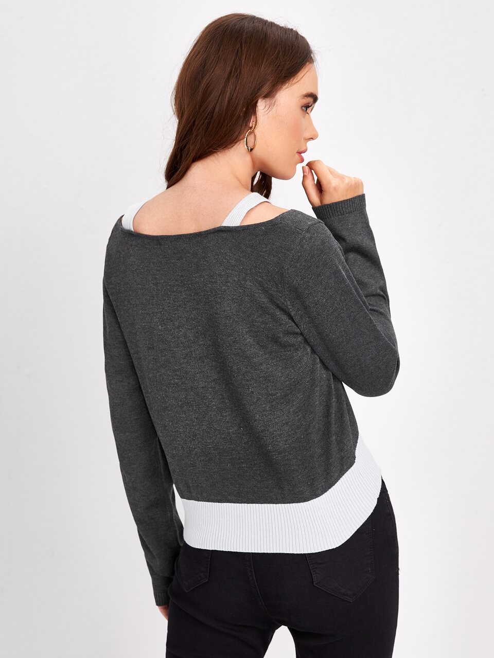 Cutout Detail Colorblock Sweater