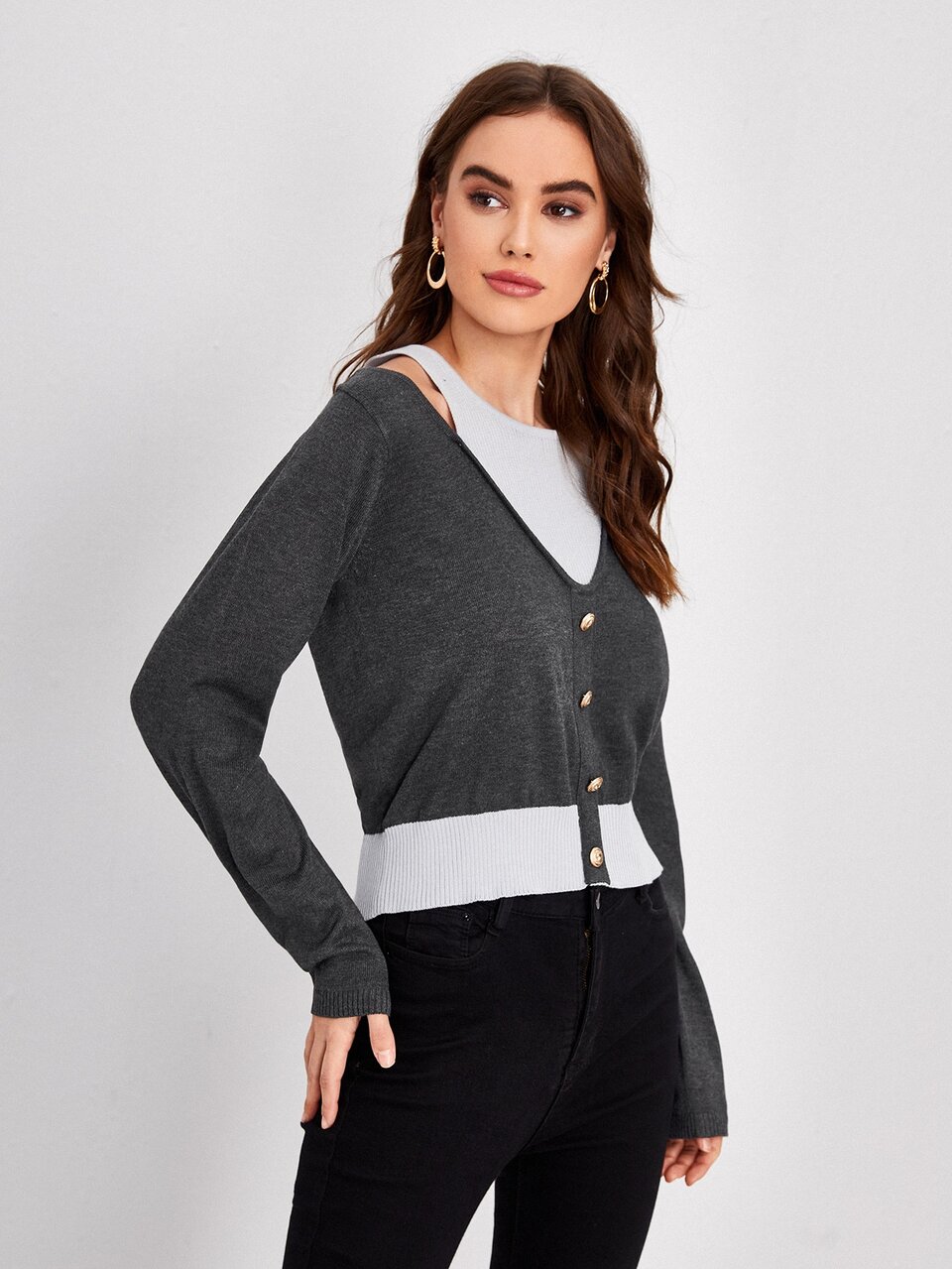 Cutout Detail Colorblock Sweater