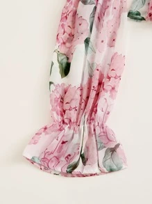 SHEIN VCAY 褶邊荷葉邊袖花卉圖案露肩襯衫 - 彩色 - 查看 3