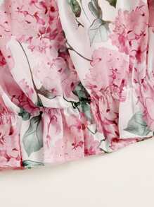 SHEIN VCAY 褶邊荷葉邊袖花卉圖案露肩襯衫 - 彩色 - 查看 4