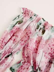 SHEIN VCAY 褶邊荷葉邊袖花卉圖案露肩襯衫 - 彩色 - 查看 5