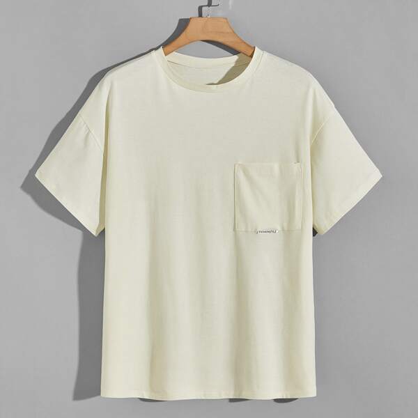

Men Drop Shoulder Pocket Front Tee, Beige