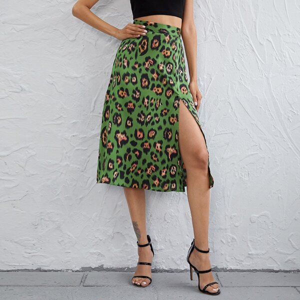 

Allover Print Midi Slit Skirt, Multicolor