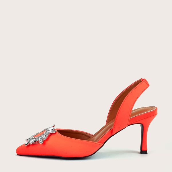 

Rhinestone Decor High Heel Pumps, Orange