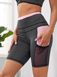 Easithlete Colourblock Wide Band Waist Sports Shorts With Phone Pocket - Multicolor - View 1