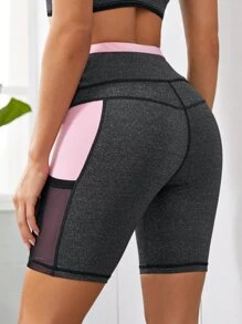 Easithlete Colourblock Wide Band Waist Sports Shorts With Phone Pocket - Multicolor - View 2