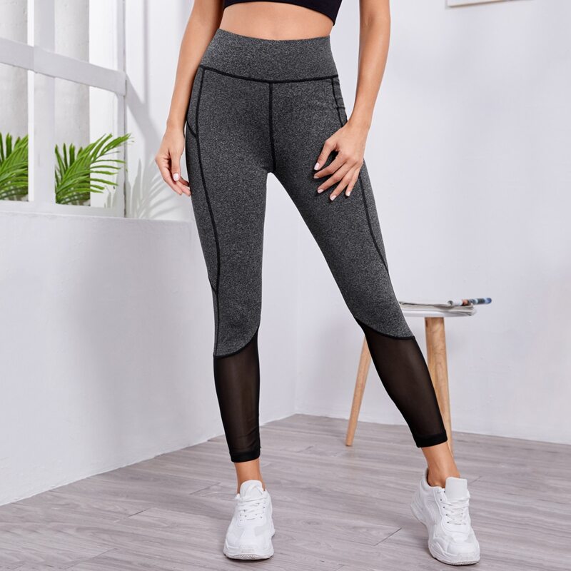

Contrast Mesh Crop Sports Leggings, Grey