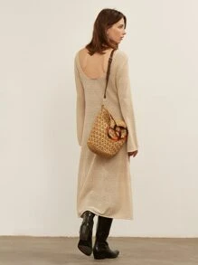 MOTF PREMIUM Đầm màu trơn Giải trí - Màu Khaki - Xem 2