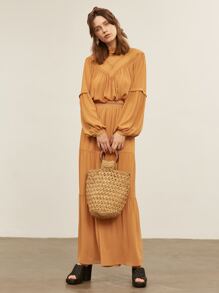 SHEIN CHIFFON WIDE LEG TROUSERS - Mustard Yellow - View 5