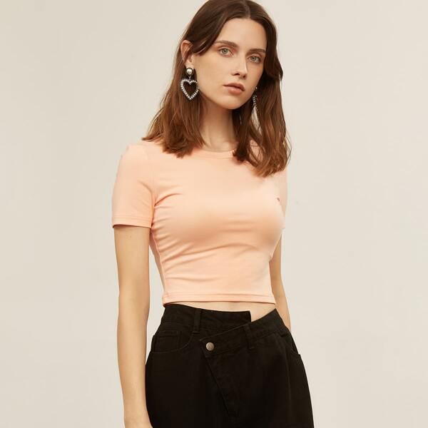 

VISCOSE FITTED CROP TOP, Baby pink